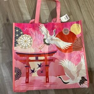 NWT T.J.Maxx Reusable Shopping Tote Bag Pink Japanese Birds